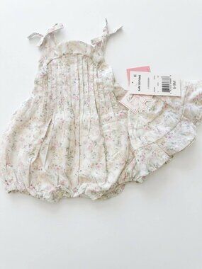 Rare Editions Baby Girl 6-9M Bubble Romper Sunsuit Set Ivory Floral NWT